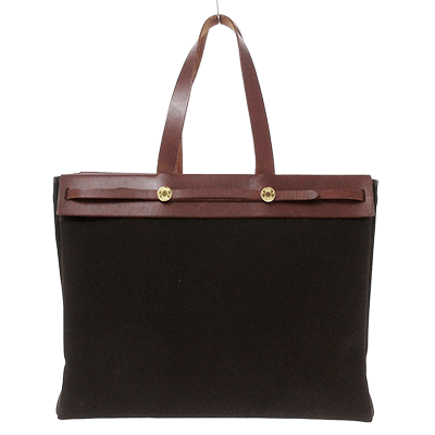 エルメス エールバッグ カバスMM ダークブラウン トワルオフィシエ×ボックスカーフ