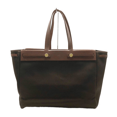 エルメス エールバッグ カバスMM ブラウン×ダークブラウン トワルオフィシエ×ボックスカーフ