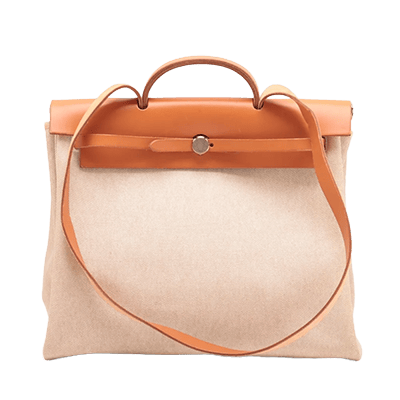 エルメス エールバッグMM トワルアッシュxレザー ベージュ シルバー