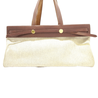 エルメス エールバッグ カバスMM アイボリー×ダークブラウン トワルアッシュ×ボックスカーフ