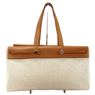 エルメス エールバッグ カバスMM アイボリー×ブラウン トワルGM×ボックスカーフ