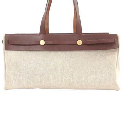 エルメス エールバッグ カバスMM アイボリー×ライトブラウン×ダークブラウン トワルアッシュ×ボックスカーフ