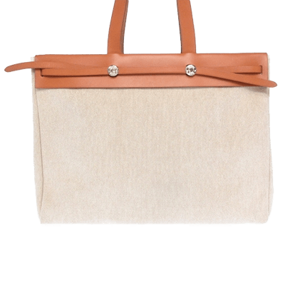 エルメス エールバッグ カバスMM ベージュ×ブラウン トワルアッシュ×ボックスカーフ