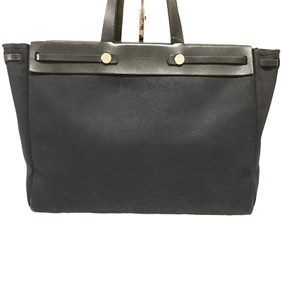 エルメス エールバッグ カバスMM 黒 トワルアッシュ×ボックスカーフ