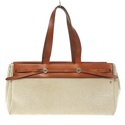 エルメス エールバッグ カバスMM アイボリー×ブラウン トワルGM×ボックスカーフ 型番：038392CK-21