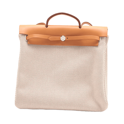 エルメス エールバッグMM トワルGM×カーフレザー ベージュ シルバー