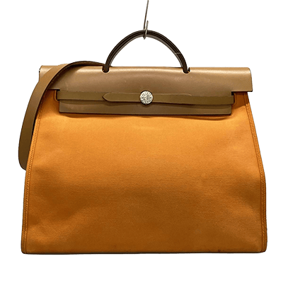エルメス エールバッグジップMM オレンジ×ライトブラウン トワルオフィシエ×カーフレザー