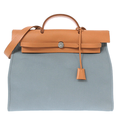 エルメス エールバッグジップMM ライトブルー×ナチュラル トワルオフィシエ×ヴァッシュハンター