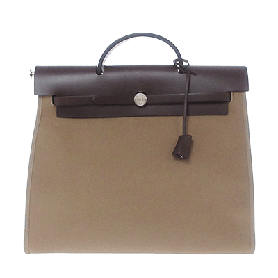 エルメス エールバッグジップMM カーキ×ダークブラウン トワルオフィシエ×ボックスカーフ