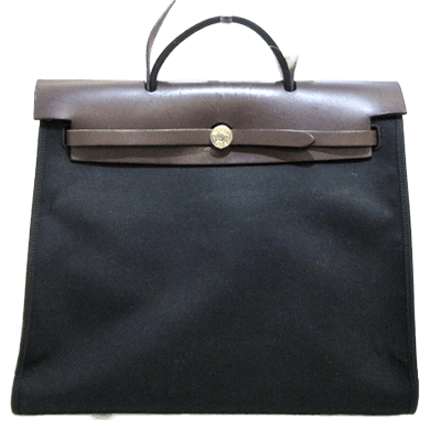 エルメス エールバッグジップMM 黒×ダークブラウン トワルオフィシエ×ボックスカーフ