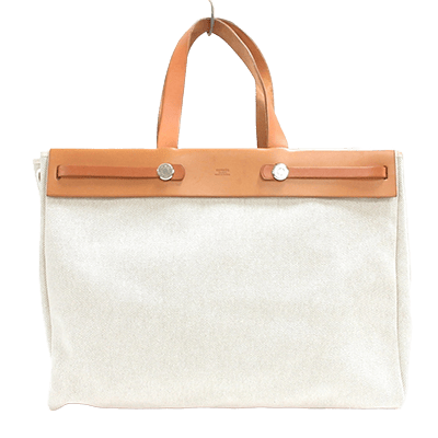 エルメス エールバッグ カバスMM アイボリー×ライトブラウン トワルアッシュ×ボックスカーフ