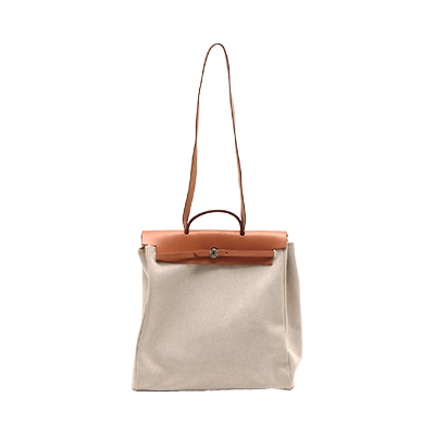 エルメス エールバッグMM トワルアッシュ×レザー ベージュ シルバー