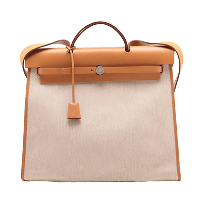 エルメス エールバッグジップMM トワルオフィシエ×カーフレザー ブラウン シルバー