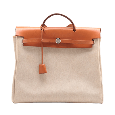 エルメス エールバッグMM トワルアッシュ×レザー ブラウン シルバー