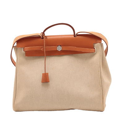 エルメス エールバッグMM トワルアッシュ×レザー ブラウン シルバー