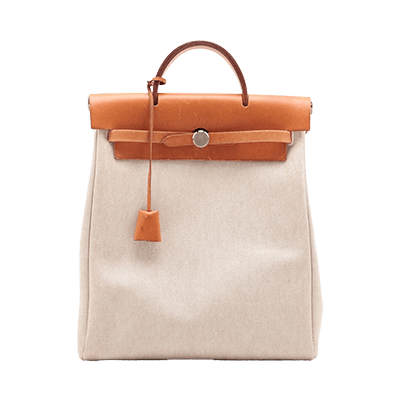 エルメス エールバッグMM トワルアッシュ×レザー ベージュ シルバー