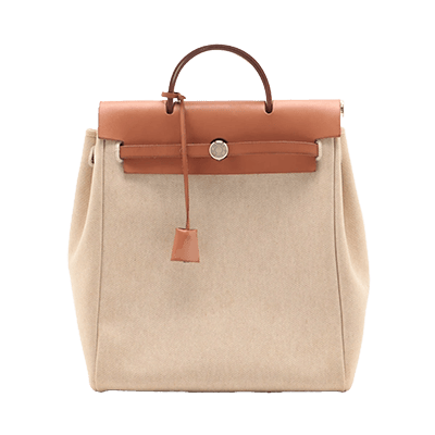 エルメス エールバッグアドMM トワルアッシュ×レザー ベージュ シルバー