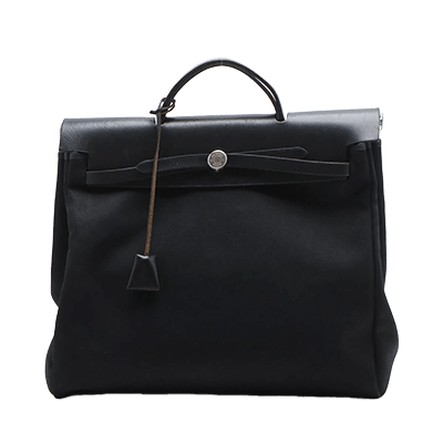 エルメス エールバッグMM トワルオフィシエ×カーフレザー ブラック シルバー