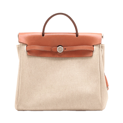 エルメス エールバッグアドMM トワルアッシュ×レザー ブラウン シルバー