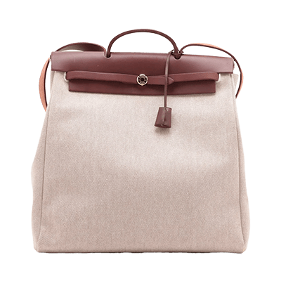 エルメス エールバッグMM トワルアッシュ×レザー ブラウン ゴールド