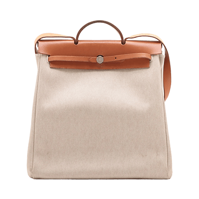 エルメス エールバッグMM トワルアッシュ×レザー ベージュ シルバー