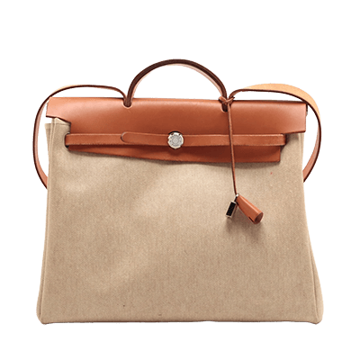 エルメス エールバッグMM トワルアッシュ×レザー ブラウン シルバー