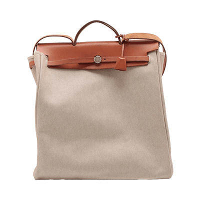 エルメス エールバッグMM トワルアッシュ×レザー ベージュ シルバー