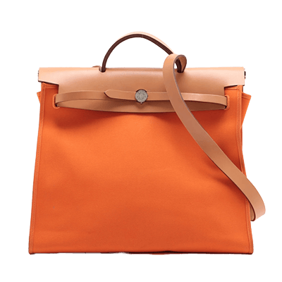 エルメス エールバッグジップMM トワルオフィシエ×カーフレザー オレンジ シルバー