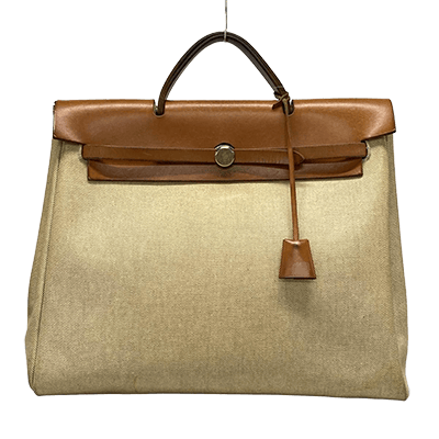 エルメス エールバッグMM ベージュ×ブラウン コーティングトワルアッシュ×ボックスカーフ