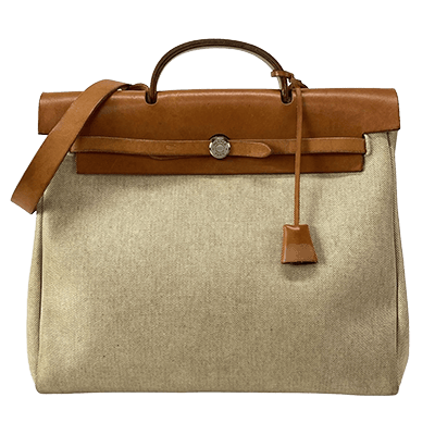 エルメス エールバッグMM アイボリー×ライトブラウン トワルアッシュ×レザー