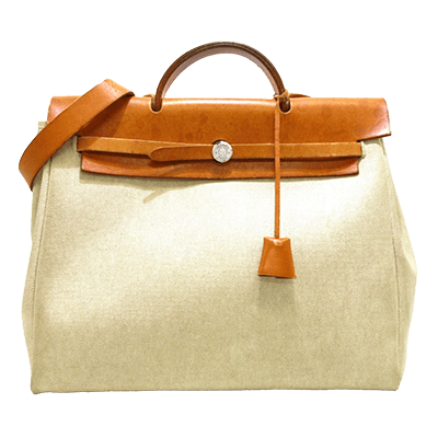 エルメス エールバッグMM アイボリー×ブラウン トワルアッシュ×レザー