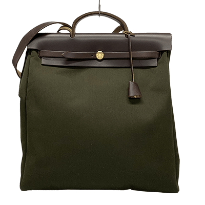 エルメス エールバッグMM カーキ×ダークブラウン トワルミリタリー×ヴァッシュハンター