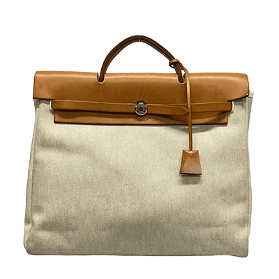 エルメス エールバッグMM ベージュ×ブラウン×ゴールド トワルアッシュ×ボックスカーフ