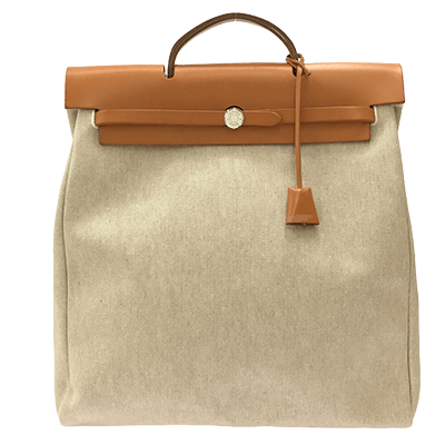 エルメス エールバッグMM アイボリー×ライトブラウン トワルアッシュ×ボックスカーフ