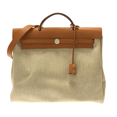 エルメス エールバッグMM ベージュ×ライトブラウン ボックスカーフ×トワルアッシュ