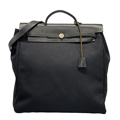 エルメス エールバッグMM 黒 トワルオフィシエ×ボックスカーフ