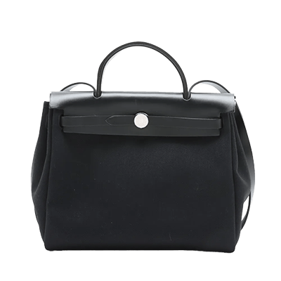 エルメス エールバッグジップPM トワルミリタリーxレザー ブラック シルバー