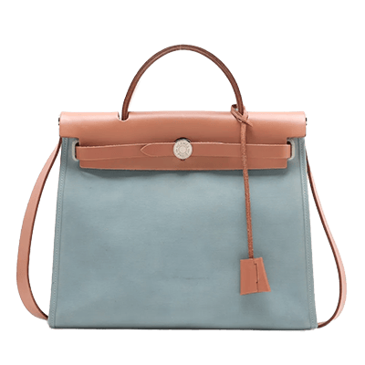 エルメス エールバッグジップPM トワルオフィシエxレザー ブルーxベージュ シルバー