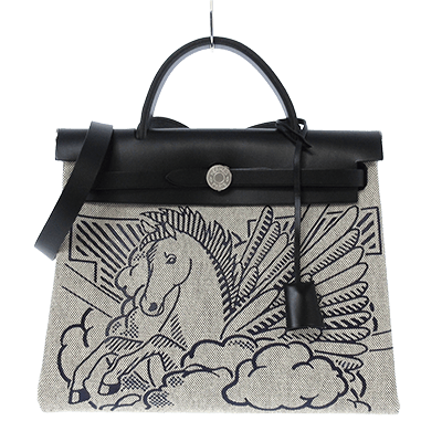 エルメス エールバッグジップPM 白×黒 キャンバス×レザー