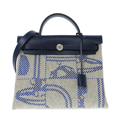 エルメス エールバッグジップPM アイボリー×ブルーフランス トワルアッシュ×ヴァッシュハンター