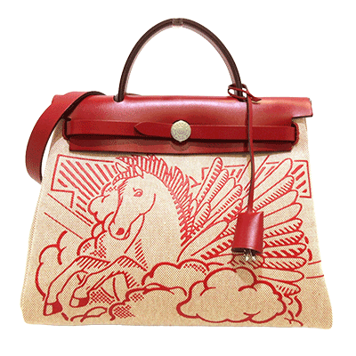 エルメス エールバッグジップPM アイボリー×レッド トワルアッシュ×ボックスカーフ