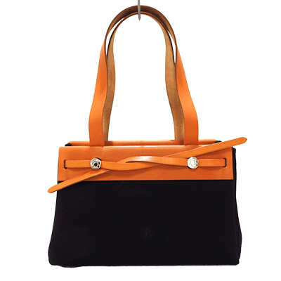 エルメス エールバッグカバスPM 黒×ライトブラウン トワルオフィシエ×ボックスカーフ