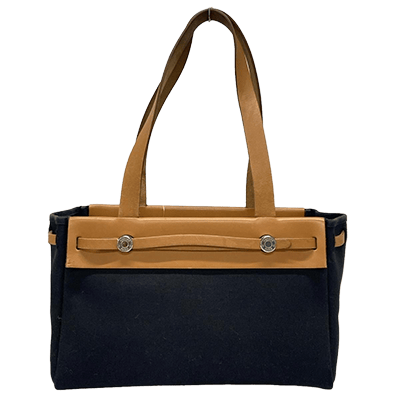 エルメス エールバッグカバスPM 黒×ブラウン トワルオフィシエ×ボックスカーフ