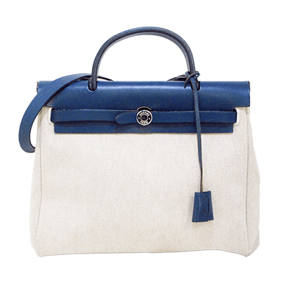 エルメス エールバッグPM アイボリー×ブルー トワルGM×ボックスカーフ