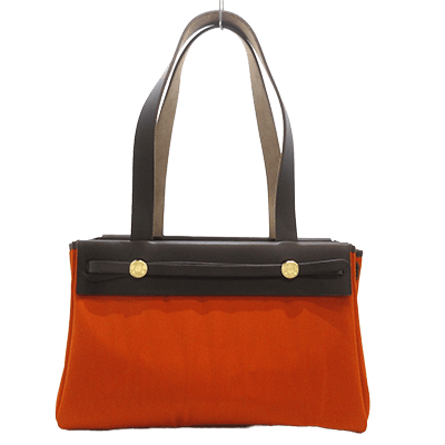 エルメス エールバッグカバスPM オレンジ×ダークブラウン トワルオフィシエ×ボックスカーフ