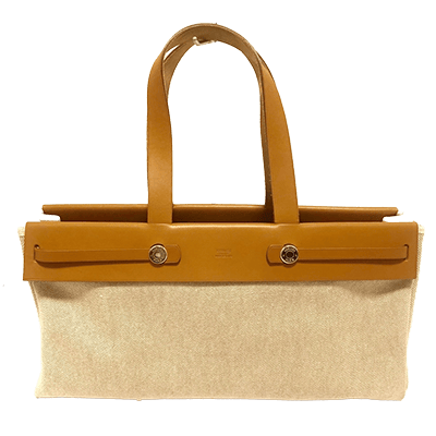 エルメス エールバッグカバスPM ライトブラウン×アイボリー トワルアッシュ×レザー