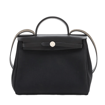 エルメス エールバッグジップPM トワルミリタリーxレザー ブラック シルバー