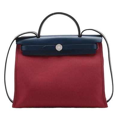 エルメス エールバッグジップPM トワルミリタリー×レザー ネイビー×レッド シルバー