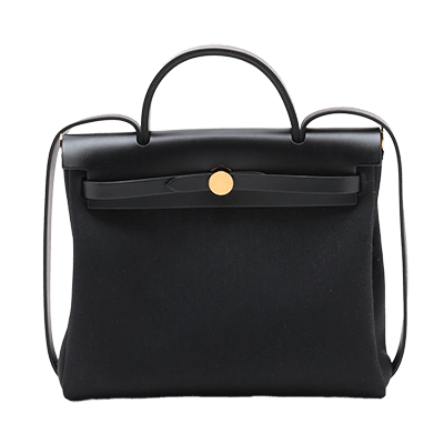 エルメス エールバッグジップPM トワルミリタリー×レザー ブラック ゴールド