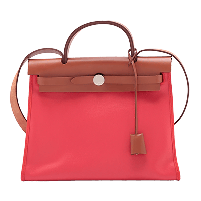 エルメス エールバッグジップPM トワルアッシュベルリンヌ×カーフレザー レッド シルバー